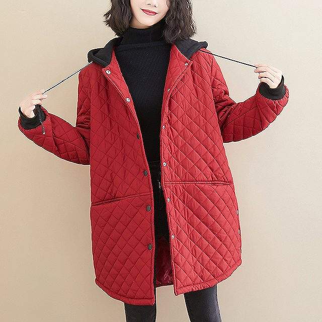 キルティングコート 大きいサイズ キルティング ジャケット フード付き キルティングアウター レディース アウター コート ロング ミディアム カジュアル 軽い 暖かい ゆったりのサムネイル