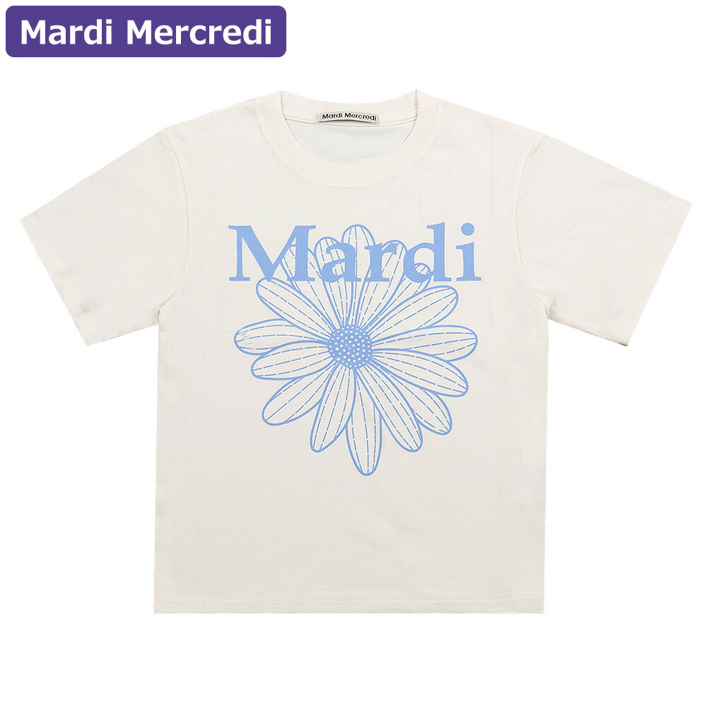 マルディメクルディ Mardi Mercredi Tシャツ SLIM TSHIRT FLOWERMARDI CREAM ASHBLUE 半袖 レディース 韓国 ファッション アパレル スリムサイズ