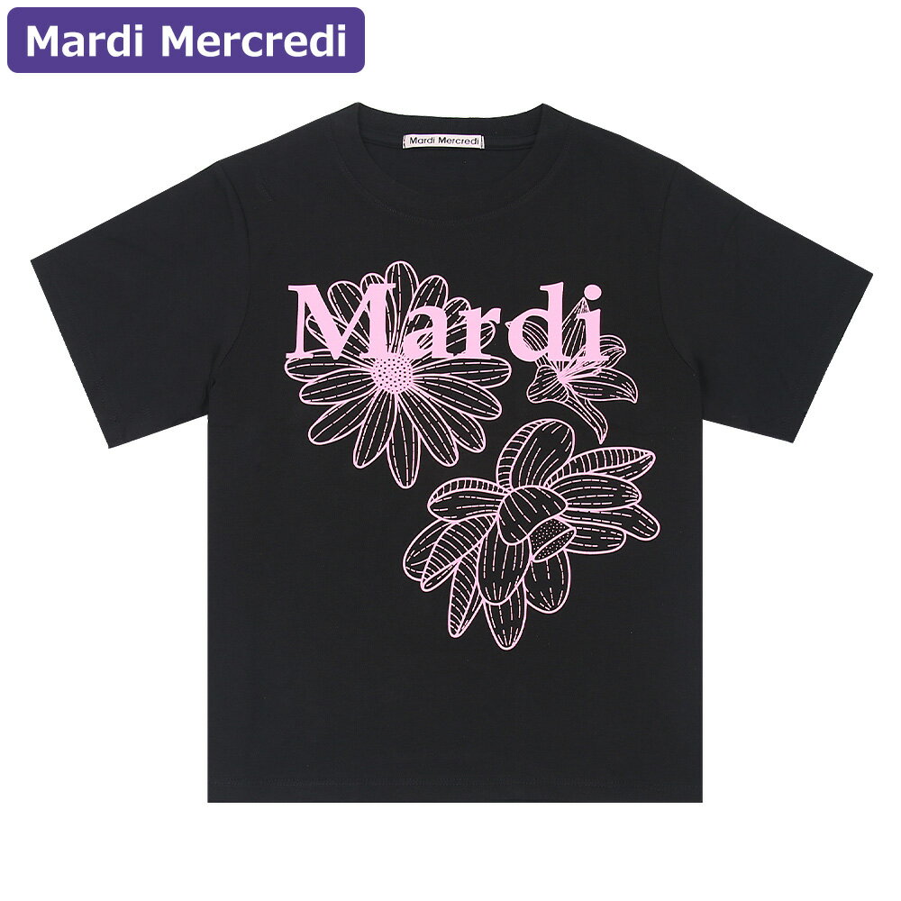 ޥǥ᥯ǥ Mardi Mercredi T SLIM TSHIRT TRIPLE FLOWER BLACK PINK Ⱦµ ...
