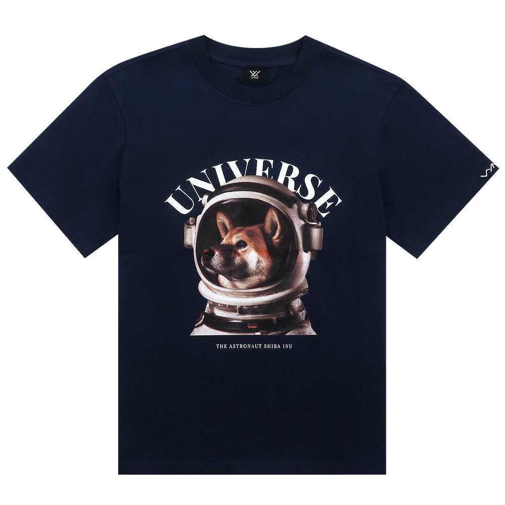 ヴィム VYM Tシャツ THE ASTRONAUT SHIBA INU NAVY 半袖 レディース メンズ 男女兼用 韓国 ファッション ブランド ロゴ 紺 ネイビー 犬 イヌ 犬柄 柴 柴犬