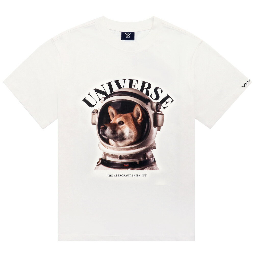 ヴィム VYM Tシャツ THE ASTRONAUT SHIBA INU WHITE 半袖 レディース メンズ 男女兼用 韓国 ファッション ブランド ロゴ 白 ホワイト 犬 イヌ 犬柄 柴 柴犬