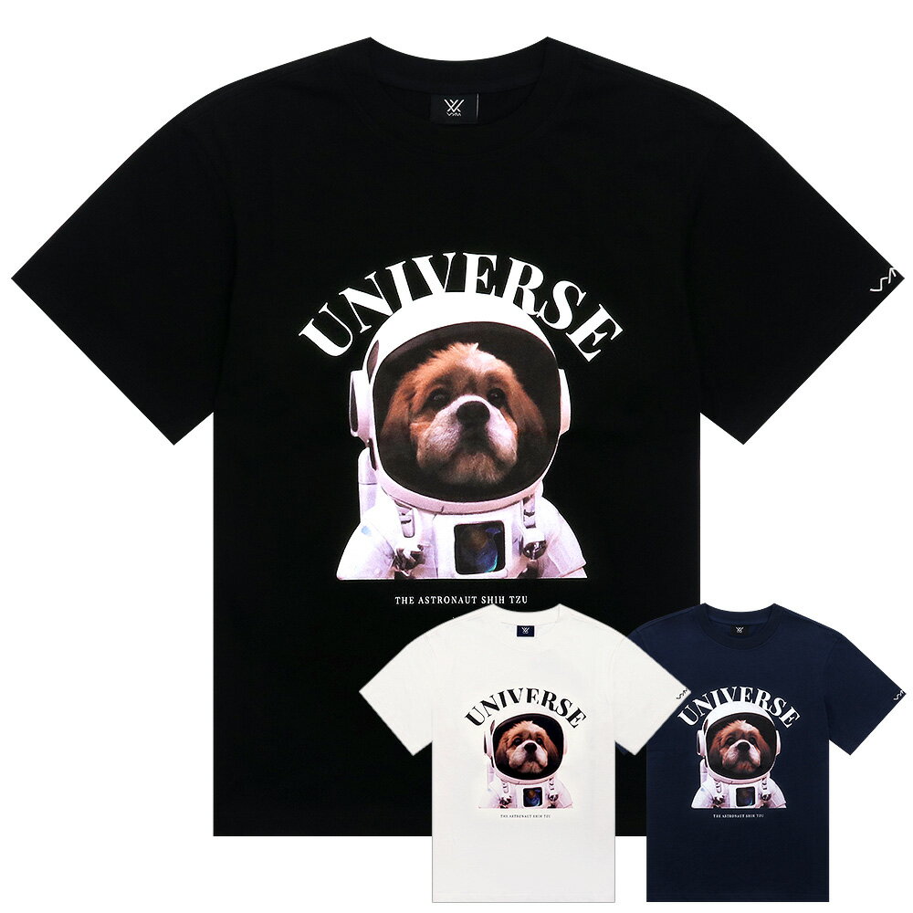 ヴィム VYM Tシャツ THE ASTRONAUT SHIH TZU 半袖 レディース メンズ 男女兼用 韓国 ファッション ブランド ロゴ 黒 白 紺 犬 イヌ 犬柄 シーズー シーズー柄