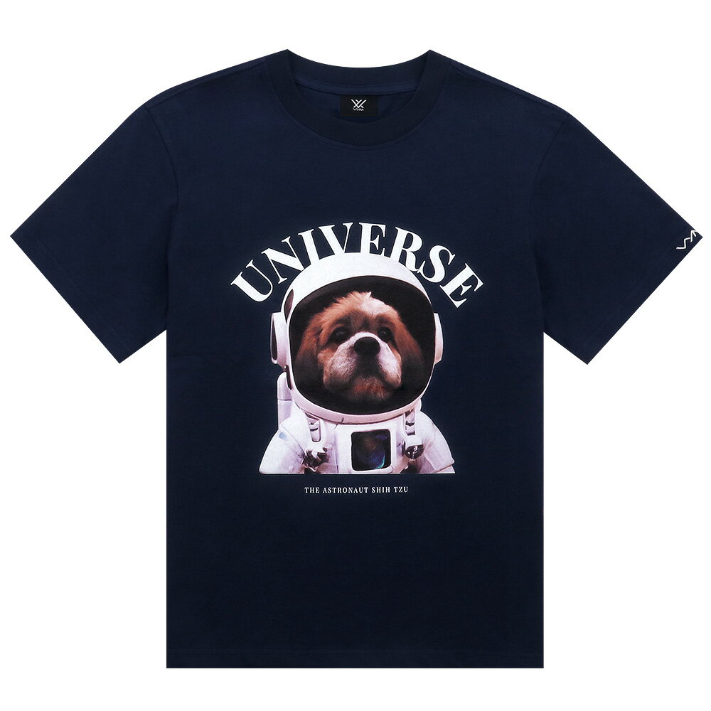 ヴィム VYM Tシャツ THE ASTRONAUT SHIH TZU NAVY 半袖 レディース メンズ 男女兼用 韓国 ファッション ブランド ロゴ 紺 ネイビー 犬 イヌ 犬柄 シーズー シーズー柄