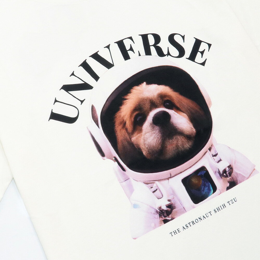 ヴィム VYM Tシャツ THE ASTRONAUT SHIH TZU WHITE 半袖 レディース メンズ 男女兼用 韓国 ファッション ブランド ロゴ 白 ホワイト 犬 イヌ 犬柄 シーズー シーズー柄