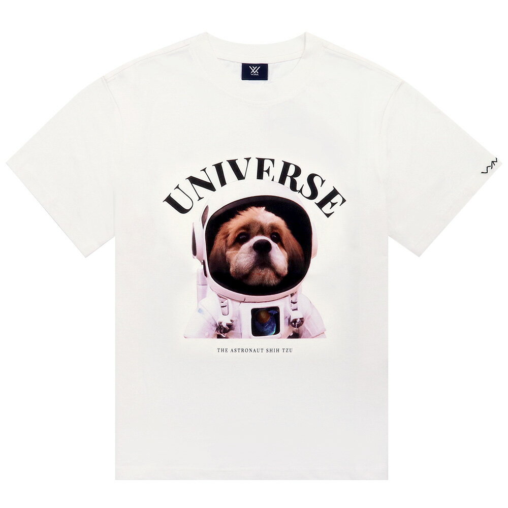 ヴィム VYM Tシャツ THE ASTRONAUT SHIH TZU WHITE 半袖 レディース メンズ 男女兼用 韓国 ファッション ブランド ロゴ 白 ホワイト 犬 イヌ 犬柄 シーズー シーズー柄