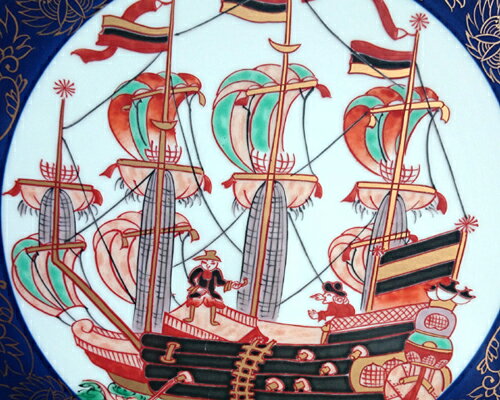 【アウトレット】有田焼　飾り皿　極上オランダ船　15寸皿（45cm）　贈答品【皿立・木箱付】