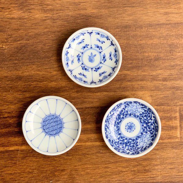 波佐見焼 姫皿（割草花・五弁花唐草・菊割青海波）