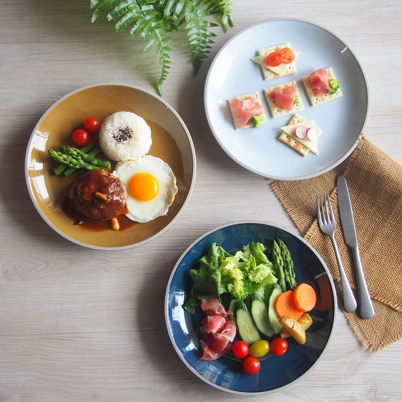ルスト　25.5cmプレート　ライトブルー/アンバー/ネイビー　ディナー皿　ミート皿　紺色　皿　お皿　　食器　グレー　水色　おしゃれ　ランチ　カフェ　かっこいい　古めかしい　カフェっぽい　カフェ風　ランチプレート　ワンプレート