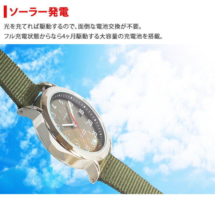 腕時計 メンズ 電池不要のソーラーウォッチ！ 太陽光で動き続け、夜間でも視認性に優れる蓄光針やビジネスで役立つデイトカレンダーを搭載 [ LAD WEATHER ラドウェザー ] アナログ 時計 メンズ ミリタリーウォッチ アウトドア