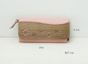 ロングウォレット VARCO REAL WOOD フルール ヌメ革 日本製 レディース 花柄 長財布 贈り物 お祝い 大容量 ギフト おしゃれ ファッション フローラル 本革 レザー 革財布 送料無料 財布 革製品 革 大容量 収納 かわいい パンチング プレゼント デザイン ラウンド 天然木 ヌメ