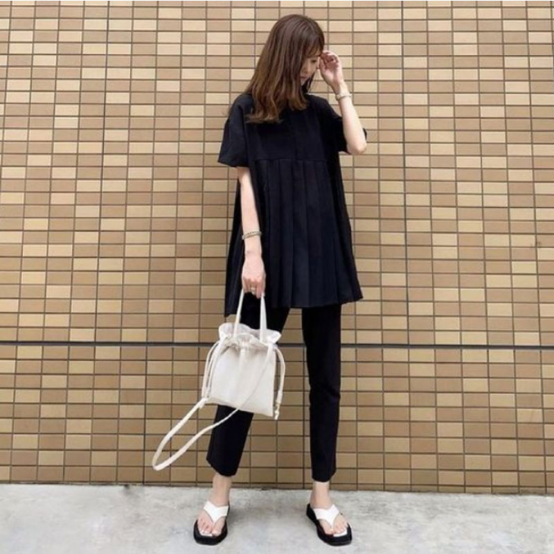 セットアップ レディース 大人 生地 リラクシング 2点セット ゆったり プリーツトップス パンツ ストレートライン すっきり 印象 きれいめ プルオーバー セット スリット スプリーツ切り替え カート スリムパンツ