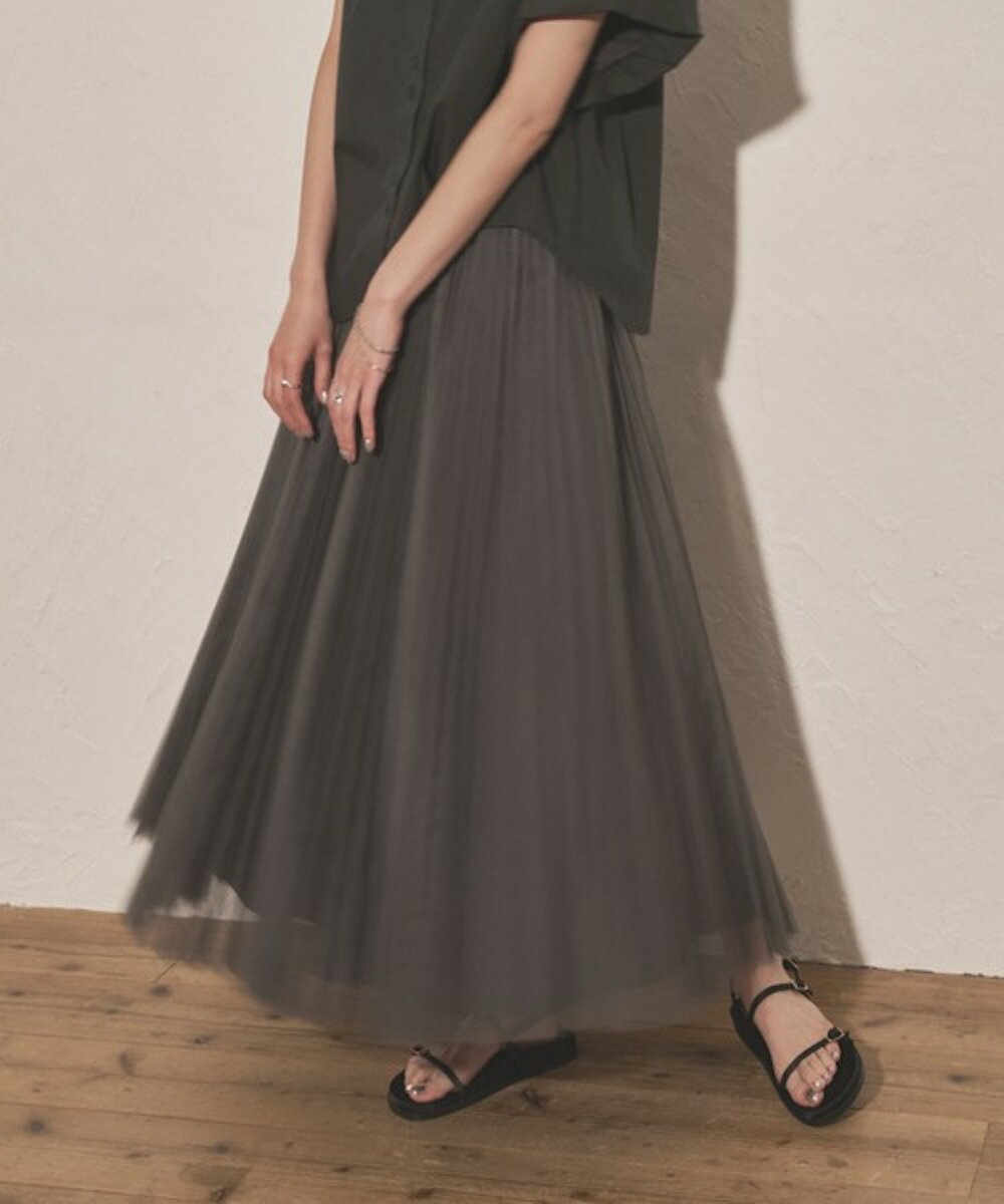 【Audrey and John Wad】オードリーアンドジョンワッド TULLE PLEATS LONG SKIRT レディース スカート プリーツ プリーツスカート チュール チュールスカート チュールプリーツスカート ロング ロングスカート プリーツロングスカート ウエストゴム シンプル ブランド