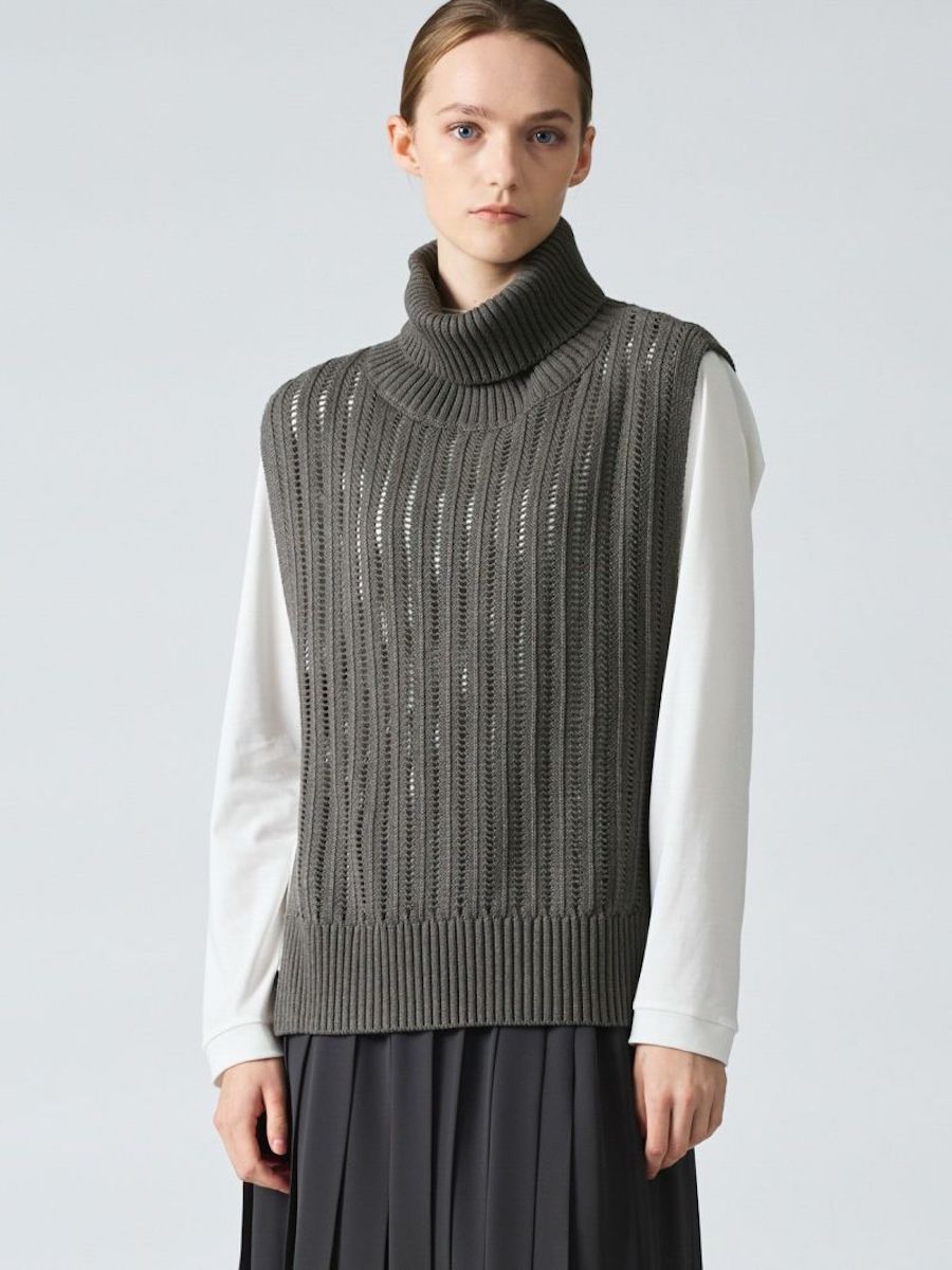 SALE セール 30%OFFミズイロインド HIGH NECK KNIT VEST | レディース ベスト レディースベスト ハイネック ハイネックベスト ニット ニットベスト ハイネックニットベスト プルオーバー プルオーバーベスト プルオーバーニットベスト シンプル ブランド