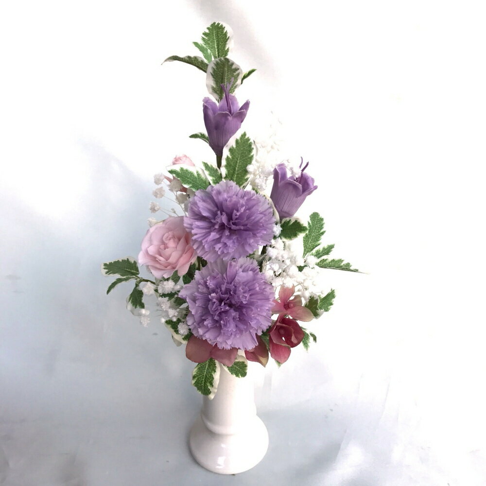 スレンダーな花器の仏花　薄藤色と淡紅色の慧 プリザーブドフラワー [PW]