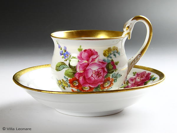 【マイセン】ピンク薔薇＆ブーケ　カップ＆ソーサー(1825年〜1924年）のサムネイル