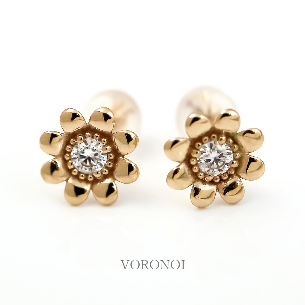楽天VORONOI（ボロノイ）楽天市場店K10 モアサナイト 3mm ダイヤモンド0.2ct相当（両耳分） 花 華 フラワー ピアス スタッド 10金 ゴールド 個性的 プレゼント ご褒美 ギフト 誕生日 記念日 金 人気 トレンド VORONOI ボロノイ ジュエリー