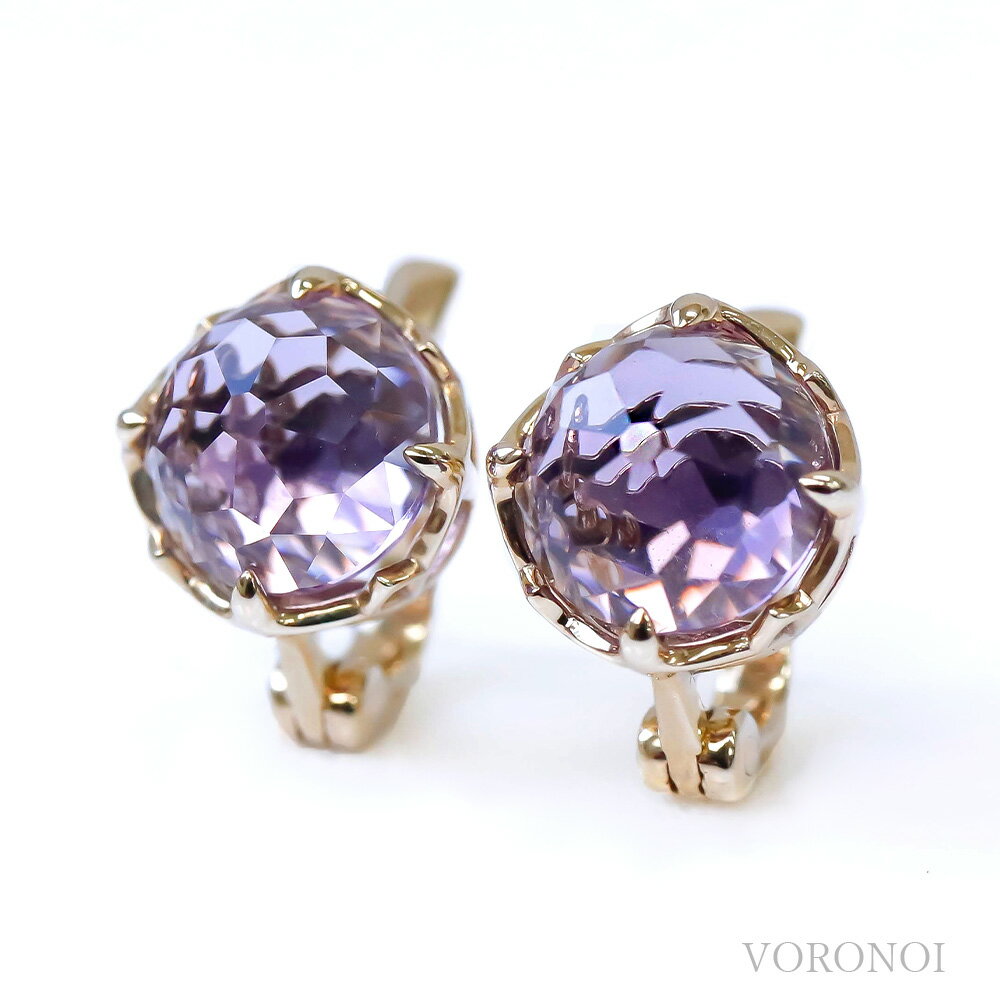 楽天VORONOI（ボロノイ）楽天市場店MINAMO 正規品 K10 天然石 約7mm イヤリング 痛くない/簡脱着/取れにくい フラワーカット カボション ブルートパーズ ガーネット アメジスト ペリドット シトリン 10金 ゴールド 特許 カラーストーン 色石 VORONOI ボロノイ