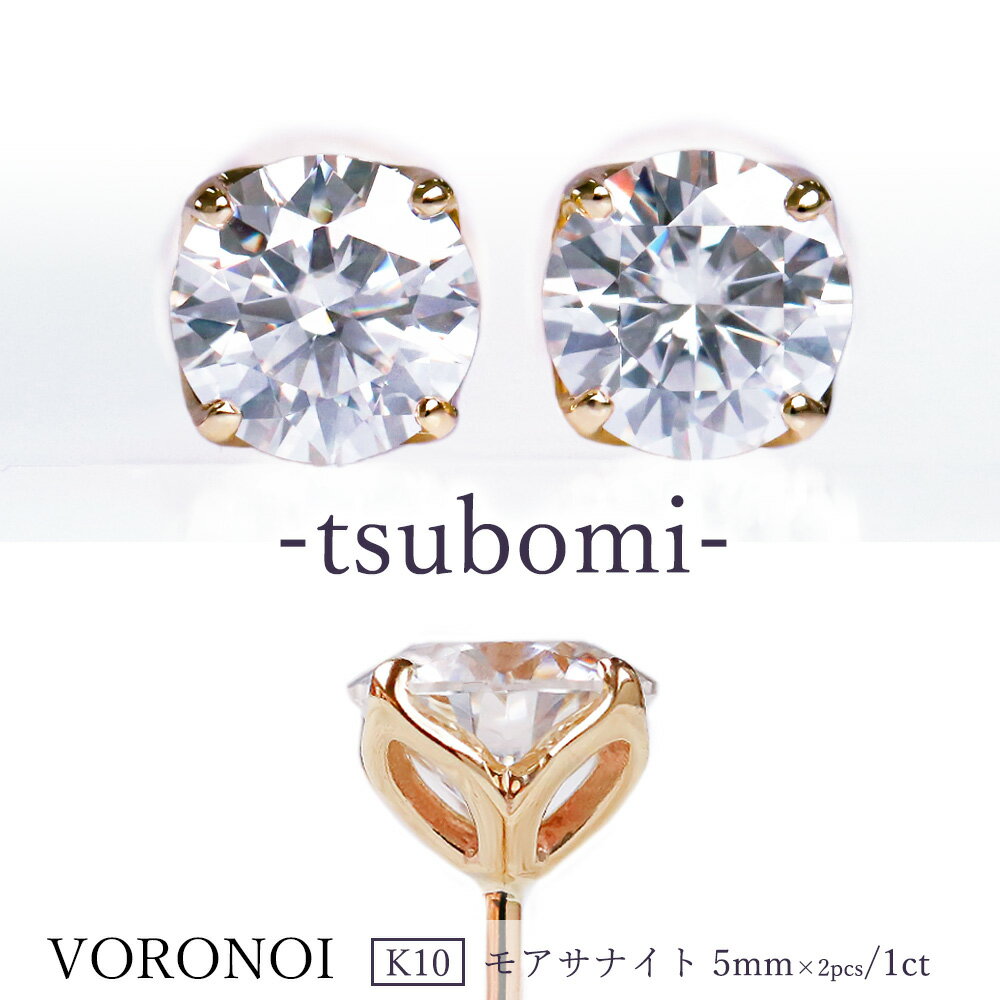 楽天VORONOI（ボロノイ）楽天市場店K10 モアサナイト 5mm 2ピース ダイヤモンド1ct相当 一粒 ピアス 両耳用 蕾 花 デザイン 10金 ゴールド キャッチ付き シンプル ご褒美 ギフト 誕生日 記念日 金 人気 トレンド VORONOI ボロノイ