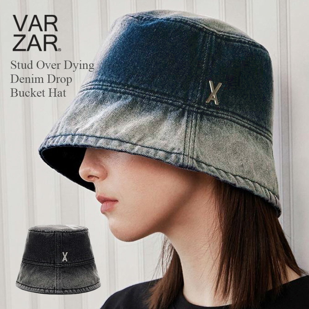 VARZAR バザール 韓国 帽子 バケットハット 深め 小顔効果 顔が見えづらい 紫外線対策 レディース メンズ 人気 ファッション [ VA Stud Over Dying Denim Drop Bucket Hat 1402 1403]