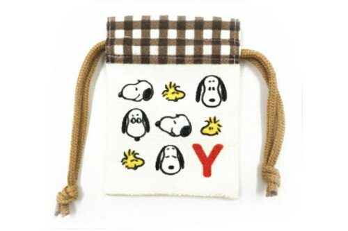 樂天商城 - 【全品　送料無料！】　スヌーピー　SNOOPY　イニシャル豆巾着Y　ピーナッツ　ウッドストック　すぬーぴー　ポーチ　ケース　小物入れ　収納　袋　きんちゃく　子供　キッズ　雑貨　グッズ　かわいい
