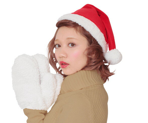 【グッズ】もこもこサンタ帽と手袋セット【サンタ帽子】【手袋】【アイテム】【小物】【パーティ】【クリスマス】【コスプレ】【コスチューム】【衣装】【仮装】【かわいい】