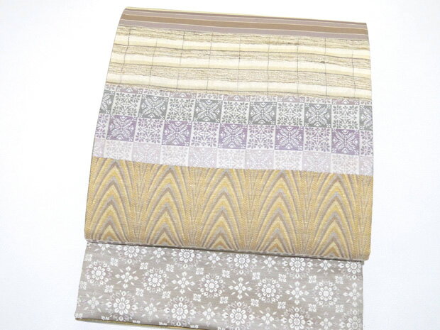 ＜野生的な創作袋帯＞インド原産 野蚕シルク 正絹 切嵌 横段 紬袋帯【お仕立代無料＆送料無料＆代引手..