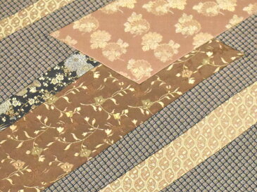 <2割引><切り嵌め(きりばめ)袋帯><西陣織の帯地に古布(古裂)の状態のいい部分を嵌め込みました>作家物 パッチワーク風 創作おしゃれ袋帯【お仕立代無料&送料無料&代引料無料】正絹 女性用 お洒落着物用 日本製