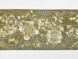 <汕頭手刺繍/スワトウ手刺繍>豪華中国刺繍レース編み高級袋帯【お仕立代無料&送料無料&代引料無料】地色:鈍金地正絹女性用