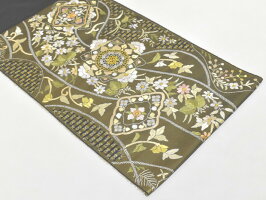 <汕頭手刺繍/スワトウ手刺繍>豪華中国刺繍レース編み高級袋帯【お仕立代無料&送料無料&代引料無料】地色:鈍金地正絹女性用