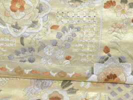 <汕頭手刺繍/スワトウ手刺繍>豪華中国刺繍レース編み高級袋帯【お仕立代無料&送料無料&代引料無料】地色:鈍金地正絹女性用