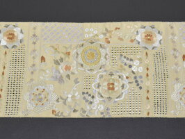 <汕頭手刺繍/スワトウ手刺繍>豪華中国刺繍レース編み高級袋帯【お仕立代無料&送料無料&代引料無料】地色:鈍金地正絹女性用