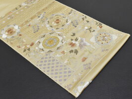<汕頭手刺繍/スワトウ手刺繍>豪華中国刺繍レース編み高級袋帯【お仕立代無料&送料無料&代引料無料】地色:鈍金地正絹女性用