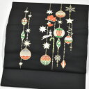 1ランク上のタイプ<クリスマス用/12月限定>柄が刺繍 西陣織 大光謹製 黒地 正絹 九寸名古屋帯【お仕立代無料&送料無料&代引料無料】新品 西陣帯 九寸帯 九...