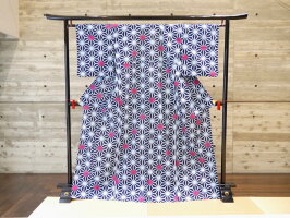 <お仕立て上がり浴衣><フリーサイズ綿麻ゆかた>麻の葉女性用浴衣レディースゆかた大人用ゆかた子供用ゆかたプレタ浴衣中国製/適応身長:152〜167cm身丈:163cm袖丈:49cm裄:67cm