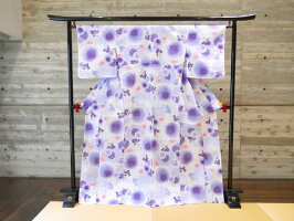 <お仕立て上がり浴衣><フリーサイズ綿麻ゆかた>ぽんぽん菊女性用浴衣レディースゆかた大人用ゆかた子供用ゆかたプレタ浴衣ピンポンマム乱菊中国製/適応身長:152〜167cm身丈:163cm袖丈:49cm裄:67cm