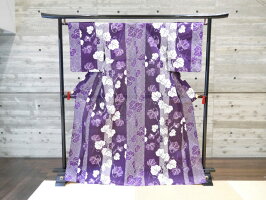 <お仕立て上がり浴衣><フリーサイズ綿麻ゆかた>絣調縞柄匹田鹿の子調に蔦女性用浴衣レディースゆかた大人用ゆかた子供用ゆかたプレタ浴衣中国製/適応身長:152〜167cm身丈:163cm袖丈:49cm裄:67cm