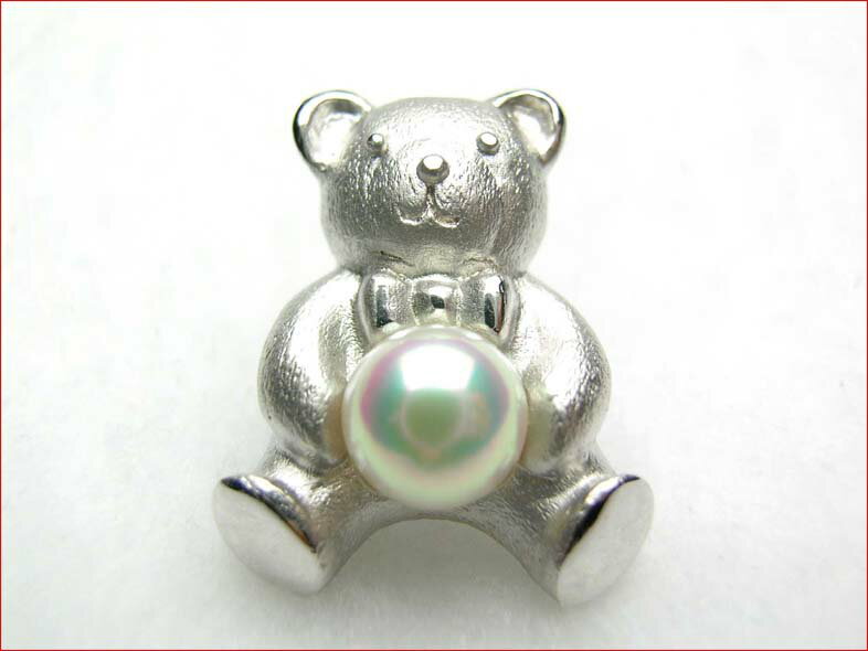 テディーベア　シルバー　アコヤパール　ピンブローチ