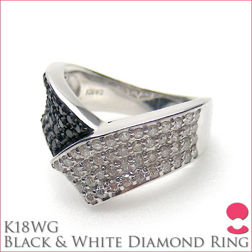 K18ホワイトゴールド　ブラック＆ホワイト ダイヤモンドリング 0711お得10