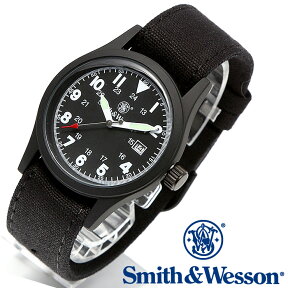 スミス＆ウェッソン Smith & Wesson 正規品 ミリタリーウォッチ 腕時計 メンズ MILITARY WATCH BLACK SWW-1464-BK デイトカレンダー 日付 キャンバスベルト 付け替えベルト付き 雑誌掲載ブランド 男性用 時計 送料無料 あす楽