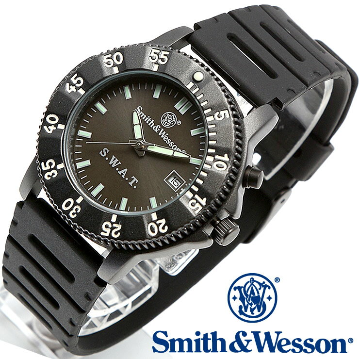 スミス＆ウェッソン Smith & Wesson 正規品 ミリタリーウォッチ 腕時計 メンズ POLICE SERIES SWAT WATCH BLACK SWW-45 ポリスシリーズ ダイバーズ ダイバー デイトカレンダー 日付 ウレタンベルト 雑誌掲載 男性用 時計