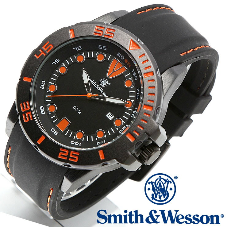 楽天腕時計FANスミス＆ウェッソン Smith & Wesson 正規品 ミリタリーウォッチ 腕時計 メンズ SCOUT WATCH ORANGE/BLACK SWW-582-OR デイトカレンダー 日付 ウレタンベルト ビッグフェイス 雑誌掲載ブランド 男性用 時計 ブラック オレンジ 送料無料