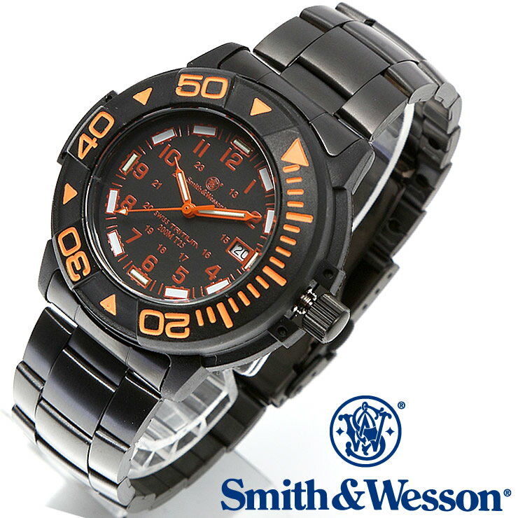 スミス＆ウェッソン Smith & Wesson 正規品 スイス トリチウム ミリタリーウォッチ 腕時計 メンズ SWISS TRITIUM DIVER WATCH SWW-900-OR 200m防水 ダイバーズ ダイバー デイトカレンダー 雑誌掲載ブランド 男性用 時計