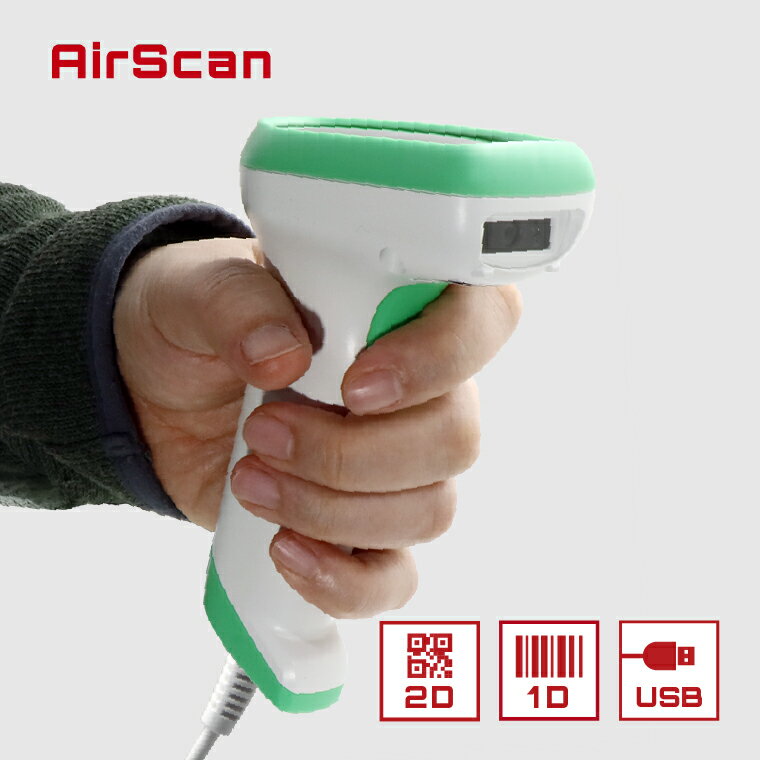 2次元バーコードリーダー 有線 AIRSCAN-HC-2D-WHT-USB ハンズフリー対応 バーコードスキャナー 2年保証 ウェルコムデザイン 業務用 法人様...