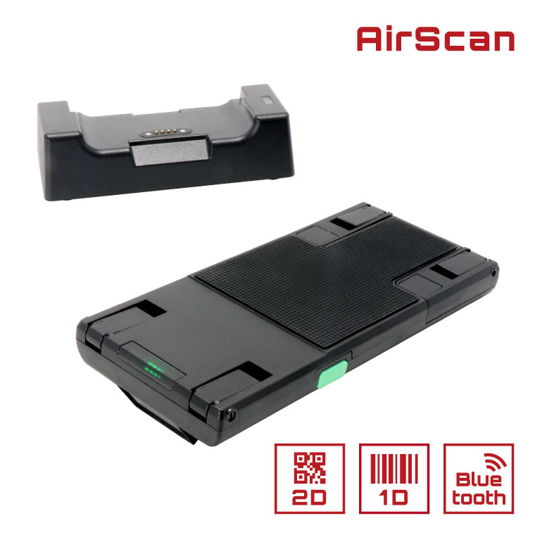 2次元バーコードリーダー Bluetooth ジャケットタイプ AIRSCAN-J-2D-BLK-SET スマートフォン装着型 充電クレードル付 ウェルコムデザイン 業務用 法人様向け