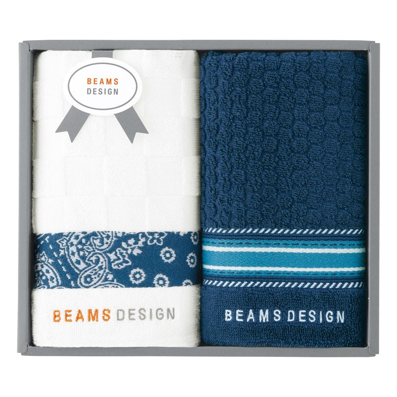 乐天商城 - BEAMS DESIGN チェッカーバンダナ フェイスタオル2P ネイビーブルー【のし・包装無料】【代引不可】