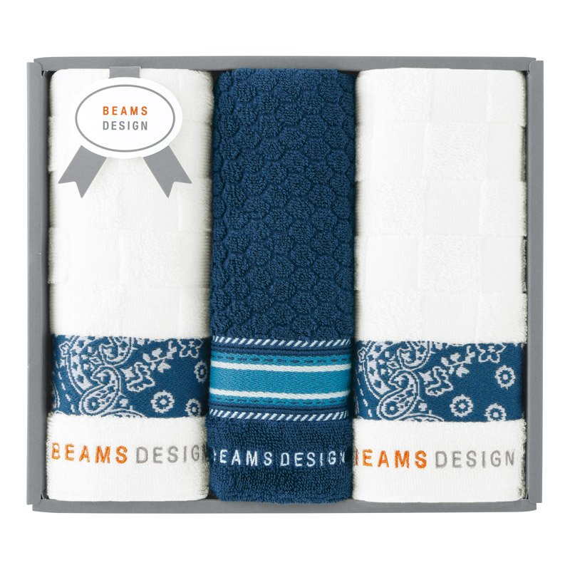 Rakuten - BEAMS DESIGN チェッカーバンダナ フェイスタオル2P&タオルハンカチ ネイビーブルー【のし・包装無料】【代引不可】