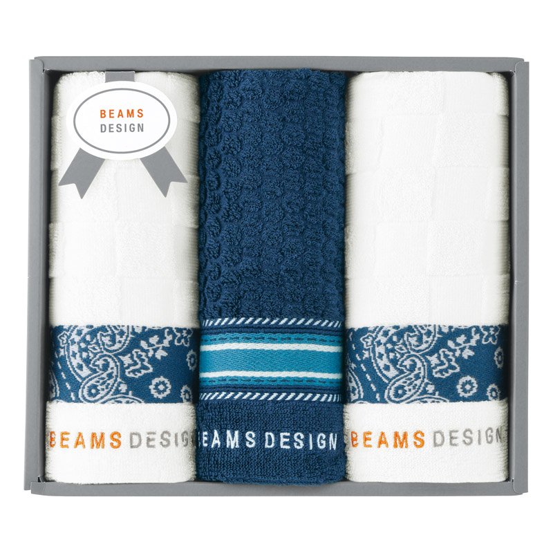 Rakuten - BEAMS DESIGN チェッカーバンダナ フェイスタオル3P ネイビーブルー【のし・包装無料】【代引不可】