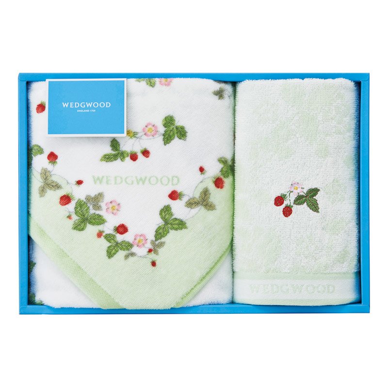 ウェッジウッド ワイルドストロベリー フェイスタオル&ウォッシュタオル グリーン【のし・包装無料】【代引不可】