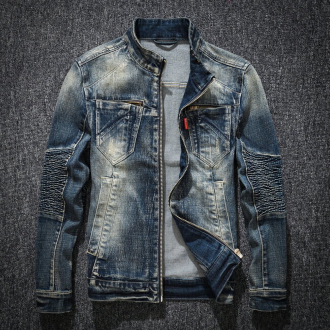 Men's denim jacket, men's denim, spring/autumn, long sleeve, stylish, brand blazer, outerwear.