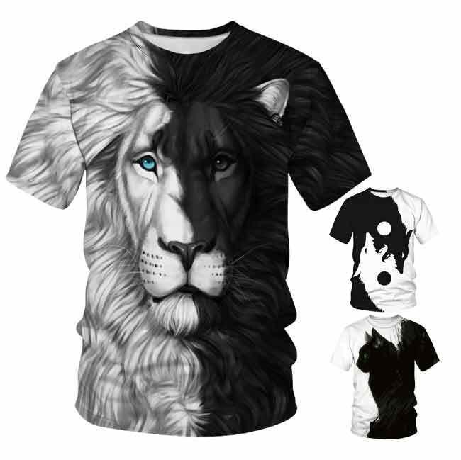 楽天WINファッション半袖Tシャツ アニマル ペアルック 3D おもしろTシャツ お揃いペア プリント おもしろ ライオン タイガー 動物